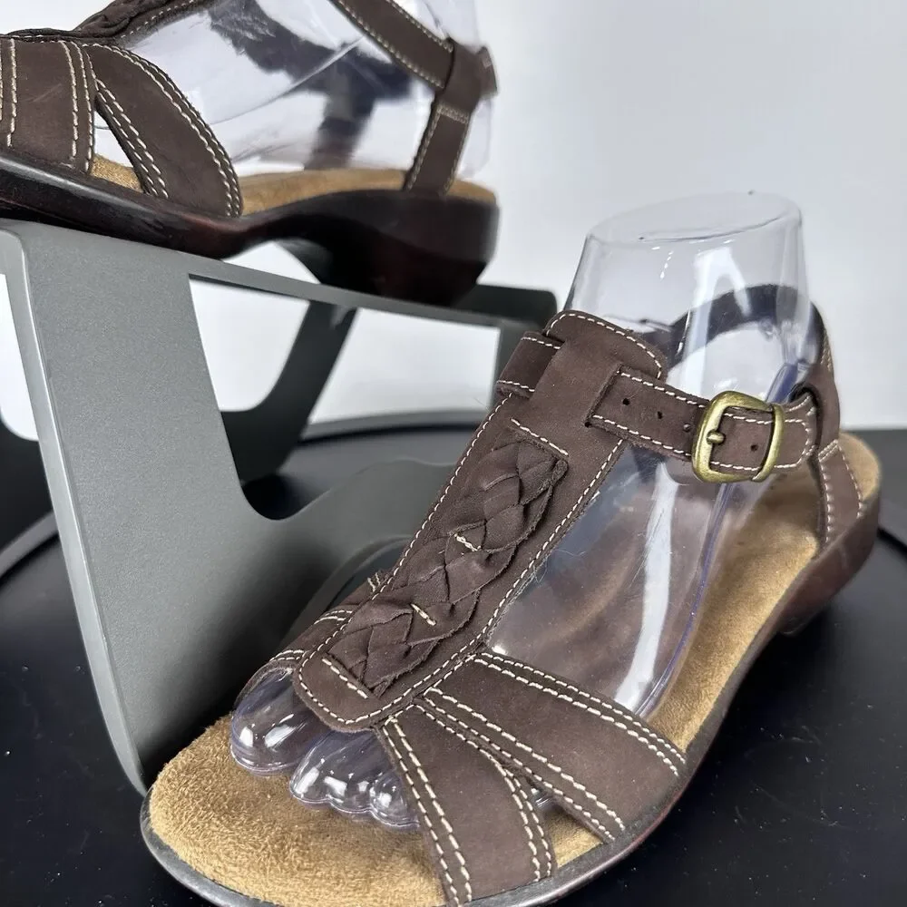 Walking Cradles Womens US 7 Brown Leather Suede Strappy Sandals Comfort Heel